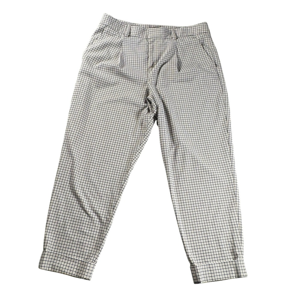 Banana Republic Womens 14 Plaid Tapered Ankle Pants Tan Black Cuffed High‎